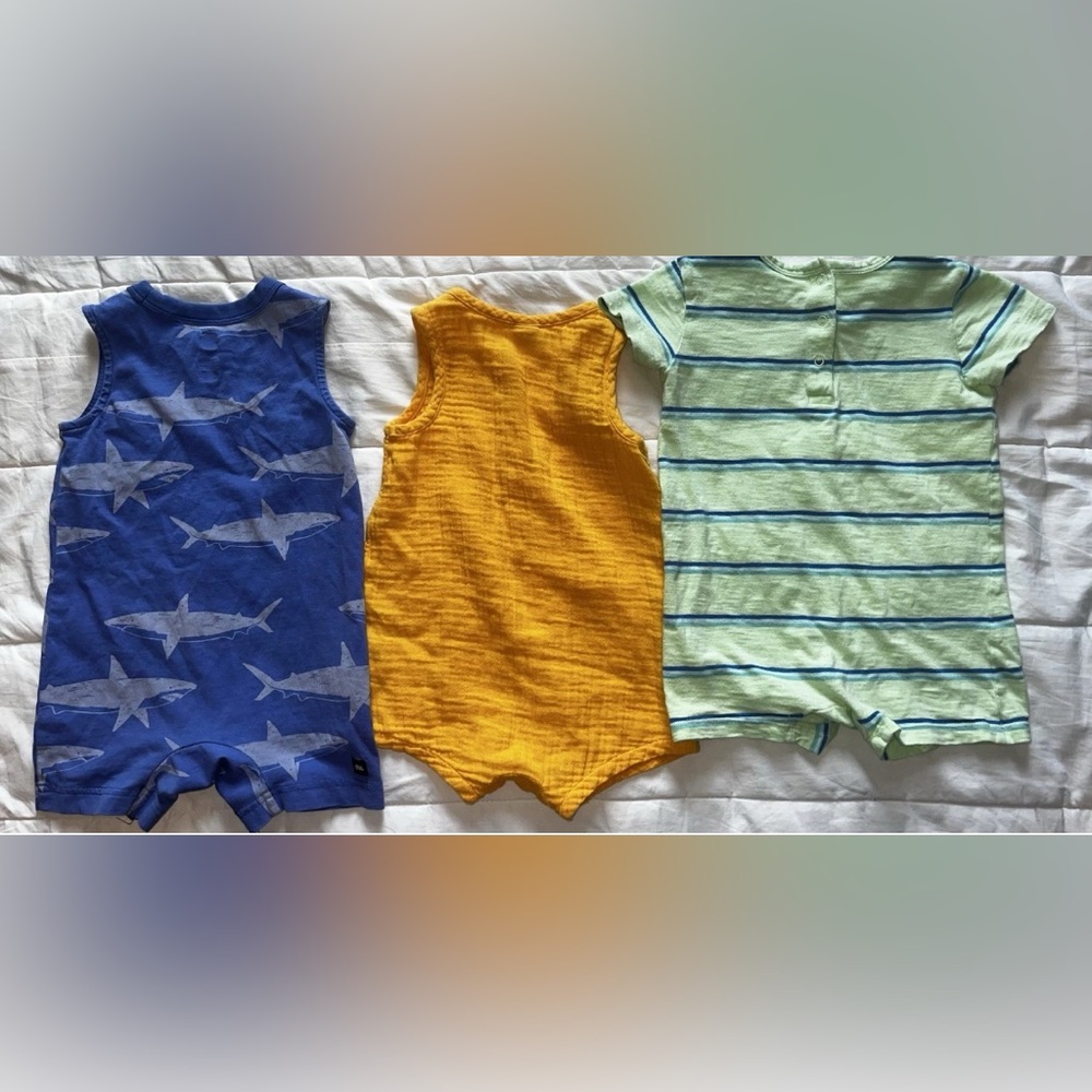 Baby Boy Romper Lot Of 3 Size 12-18 Months Tea Collection, Primary, Old Navy EUC - Picture 7 of 7